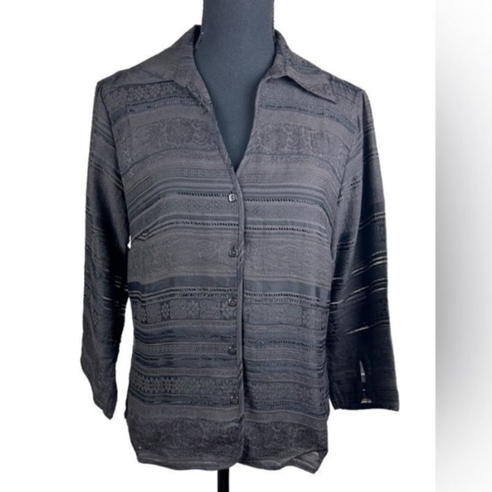 Talbots Black Long-Sleeve Button Down Blouse made in Portugal 12